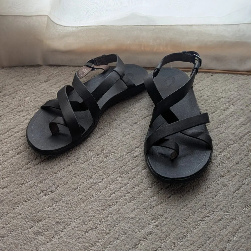 OluKai Black Upena Strappy Sandals Size 7 - Picture 5 of 7